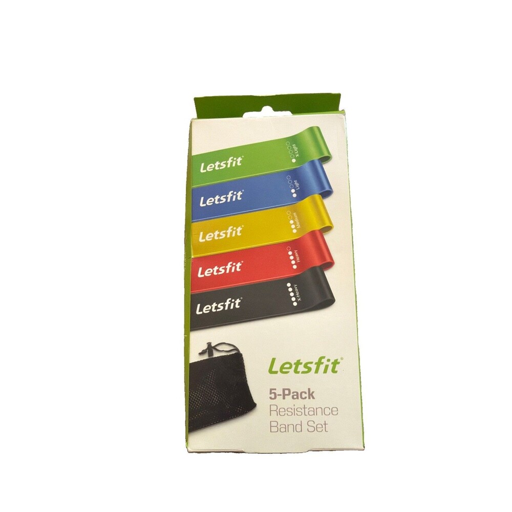 Letsfit JSD01-5P Resistance Loop Bands - Pack of 5 with Travel Bag